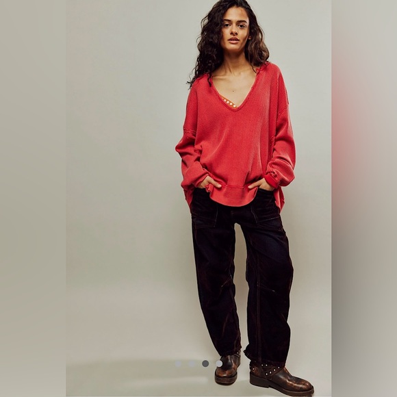 NEW Free People We The Free Buttercup Thermal In Talking Roses Red - Picture 13 of 13